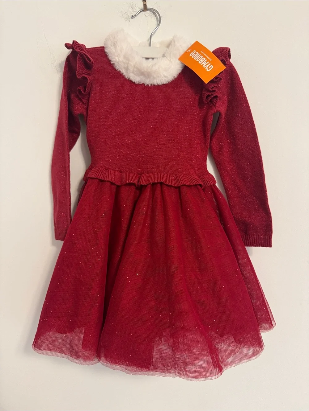 Gymboree Red Holiday Sparkle Dress with Faux Fur Collar New with Tags 2t